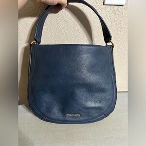 Michael Kors Julia Medium Pebbled Leather Bag Navy/Gold Hardware Excellent Cond